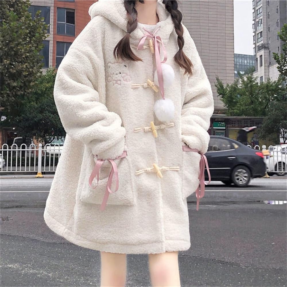 Women Winter Kawaii Bear Duffle Coats Hooded Jacket, Japanese Cute