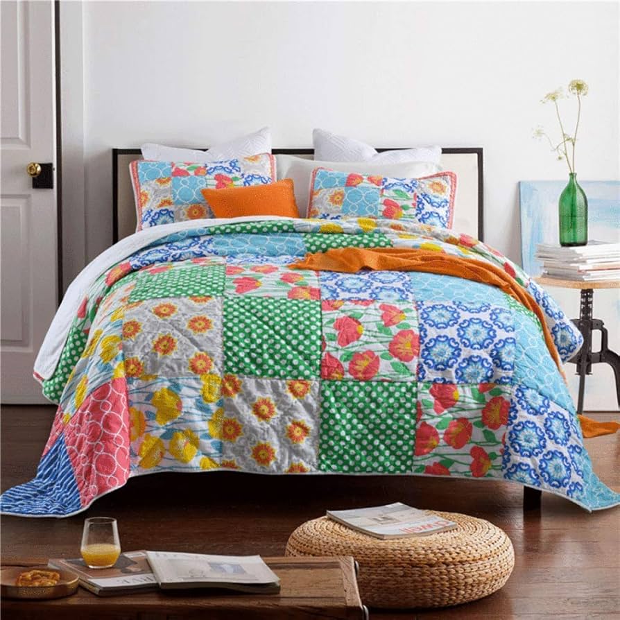 Amazon｜手作りパッチワークキルトスロー多機能ダブルキルトベッド