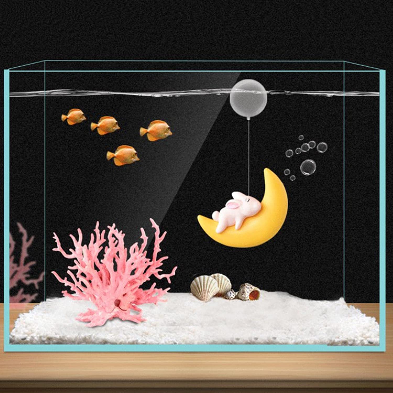 Amazon.co.jp: アクアリウム 水槽 オブジェ 月と熊/ウサギ 装飾