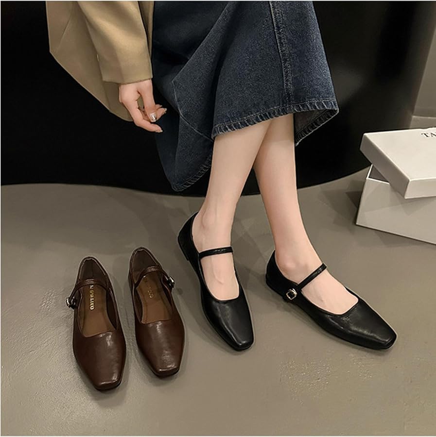 Amazon.com | Women's Classic Retro Square Toe Flat Mary Jane Shoes