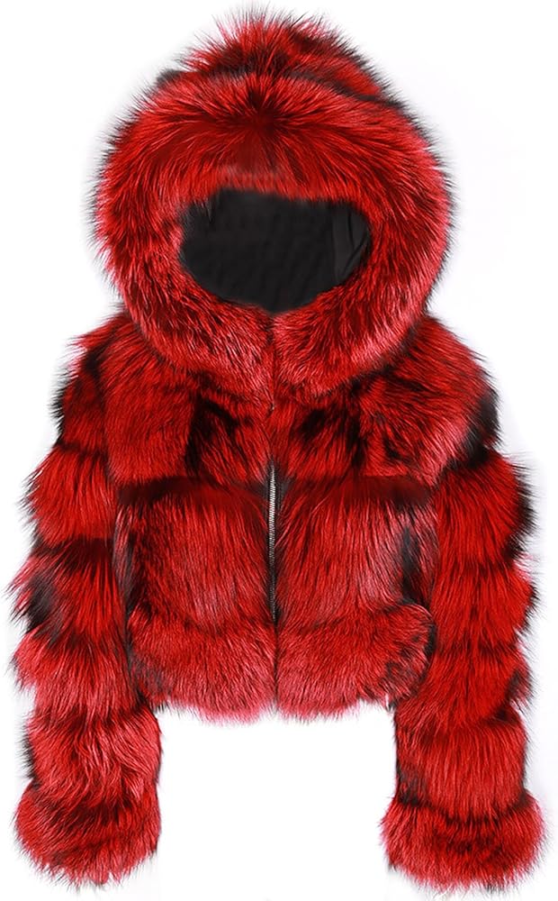 Women Cropped Faux Fur Jacket Winter Y2K Hoodie Zip Up Coats Long