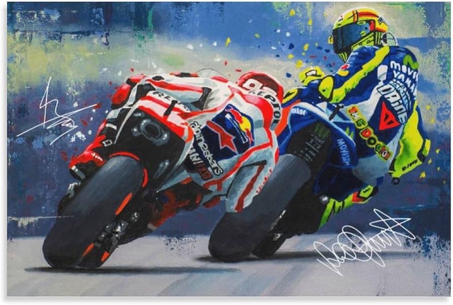 Amazon.co.jp: バレンチノロッシズポスターオートバイキャンバス絵画