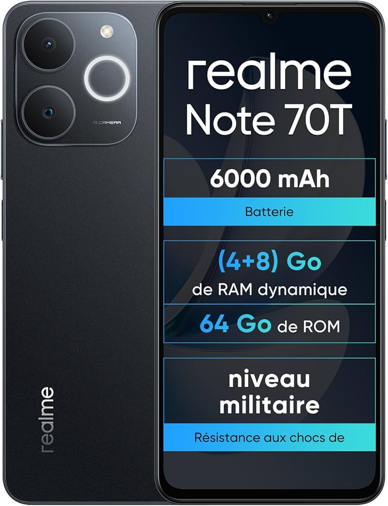 realme Note 70T Smartphone 4+64 Go, écran 6,75'' 90 Hz, Confort