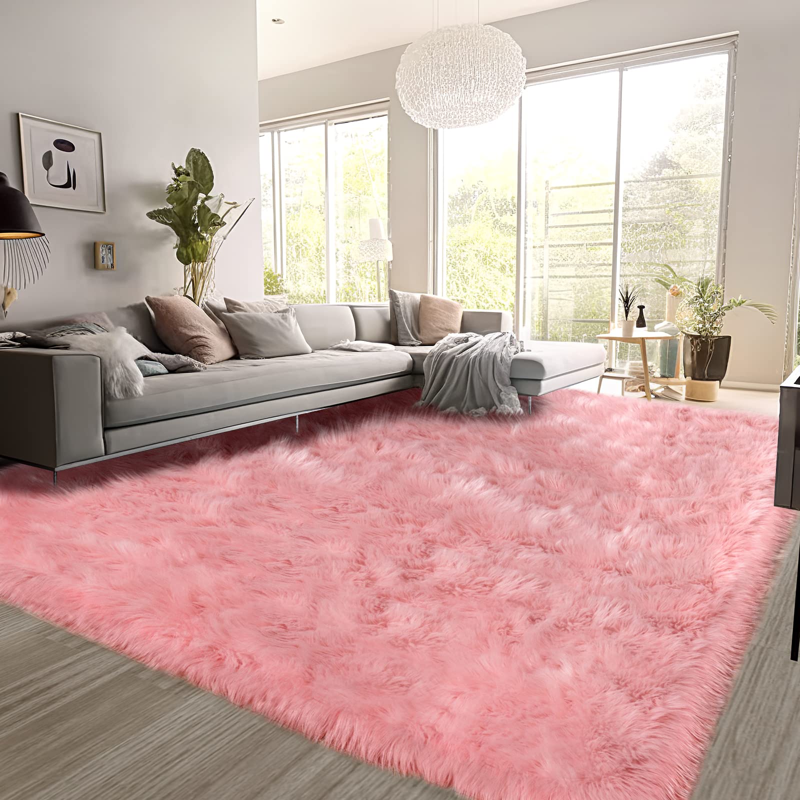 Amazon | SERISSA ピンクフェイクファーラグ 8x10フィート、ふわふわ