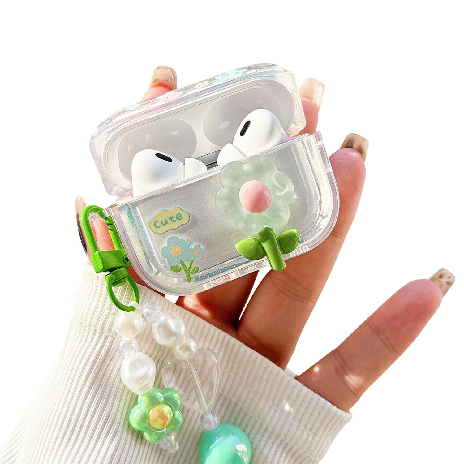 PHOEACC Cute Airpod Pro 2 Case 3D Flower with Keychain Clear Hard