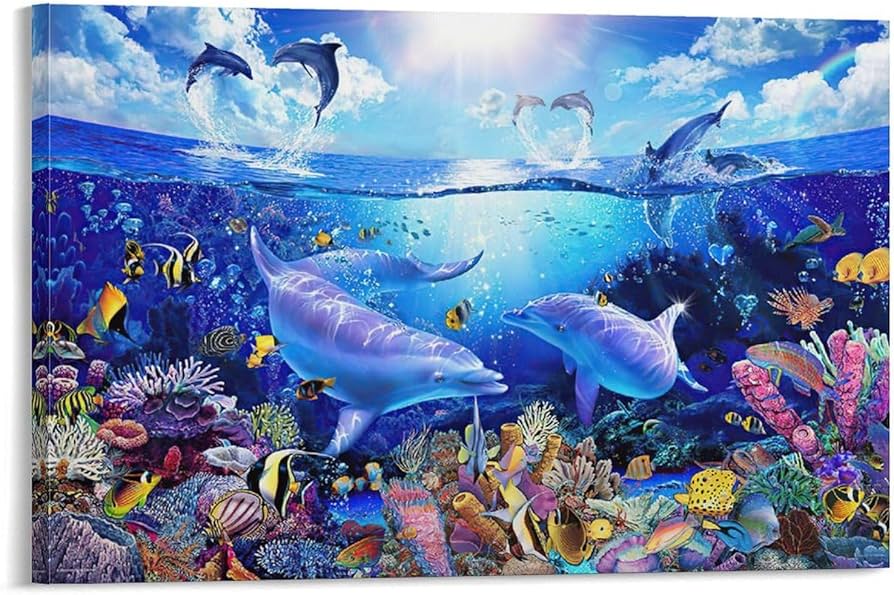 Amazon.co.jp: 青い海 クリスチャン・ラッセン 海の眺め イルカ