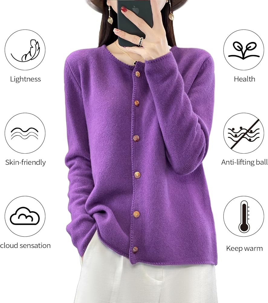 XAWZL Women's Crewneck 100% Merino Wool Sweater 2025 Spring Fall