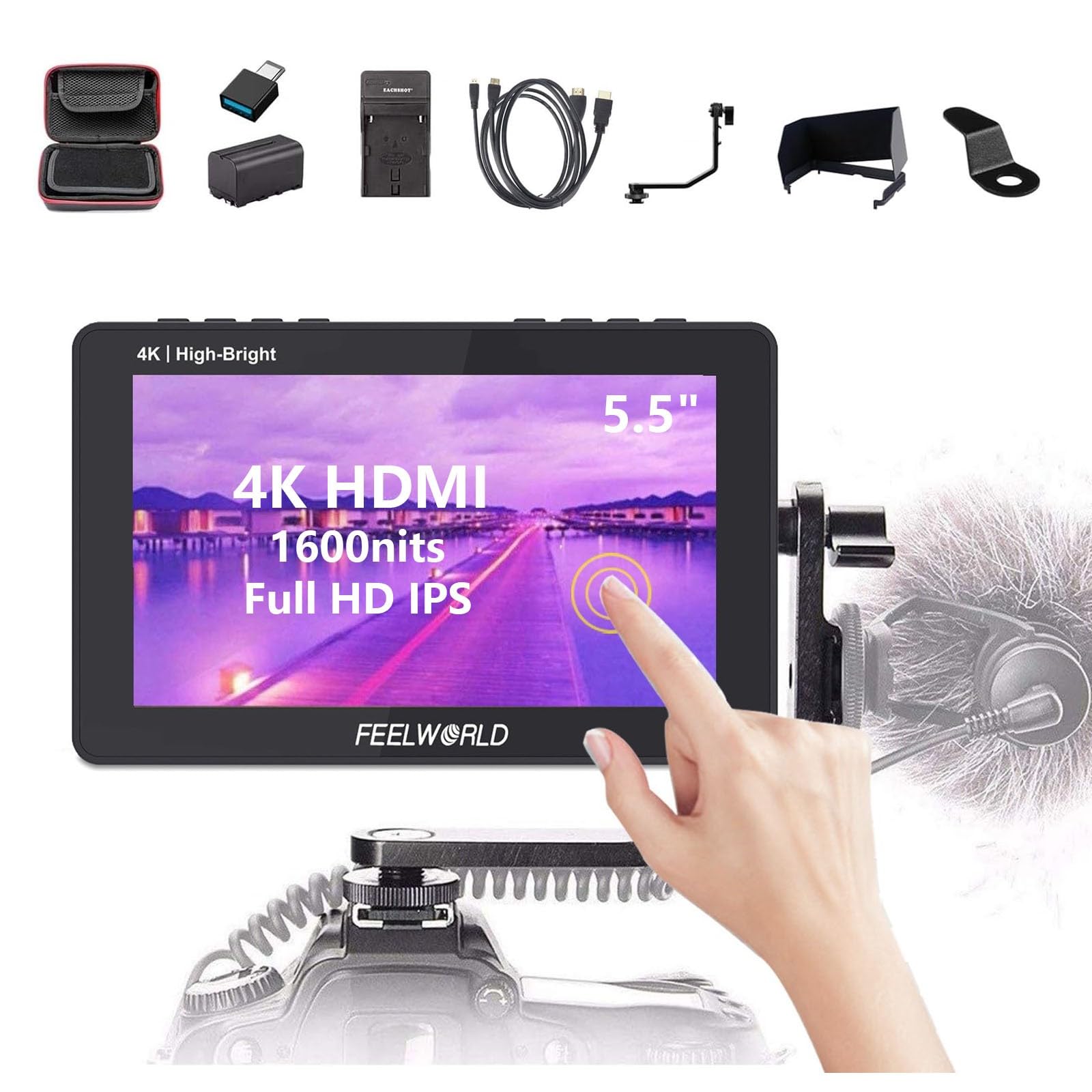Amazon.com : FEELWORLD F6 Pro +NP-F970 Battery, Charger, Storage