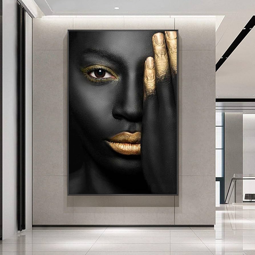 Amazon.co.jp: 黒人アフリカ人女性目隠し絵画キャンバスポスターと版画