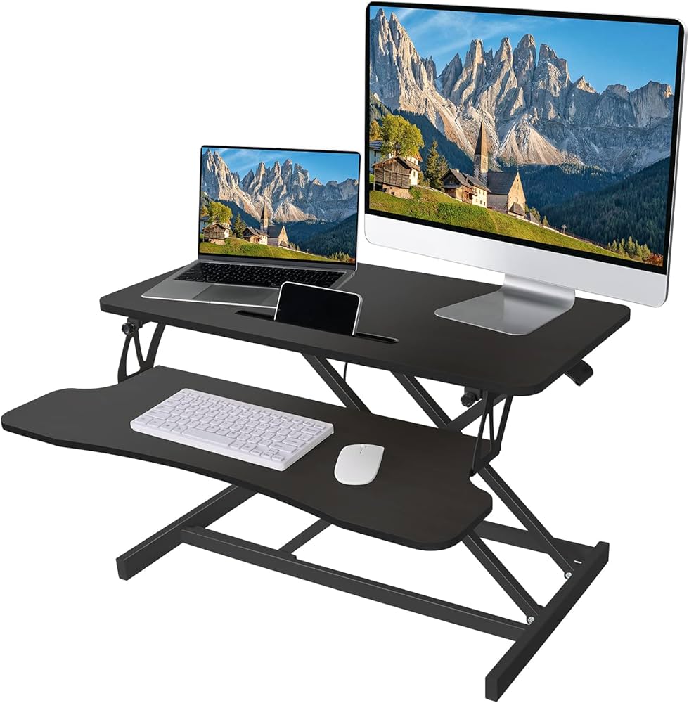 Amazon | スタンディングデスク 卓上 SHUWEI 天板幅80CM ガス圧昇降式