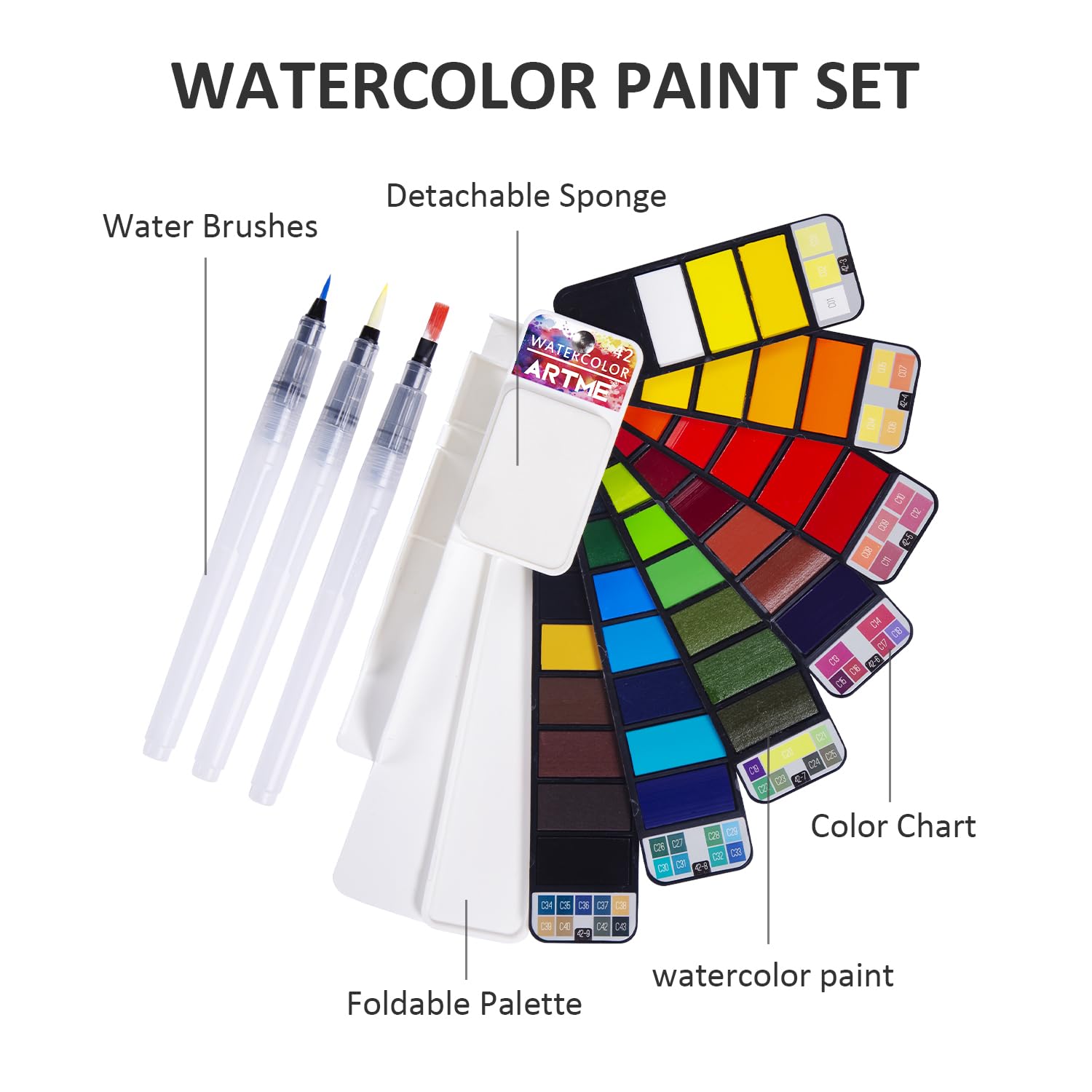 Amazon.com: Watercolor Paint set – 42 Assorted Colors with 3