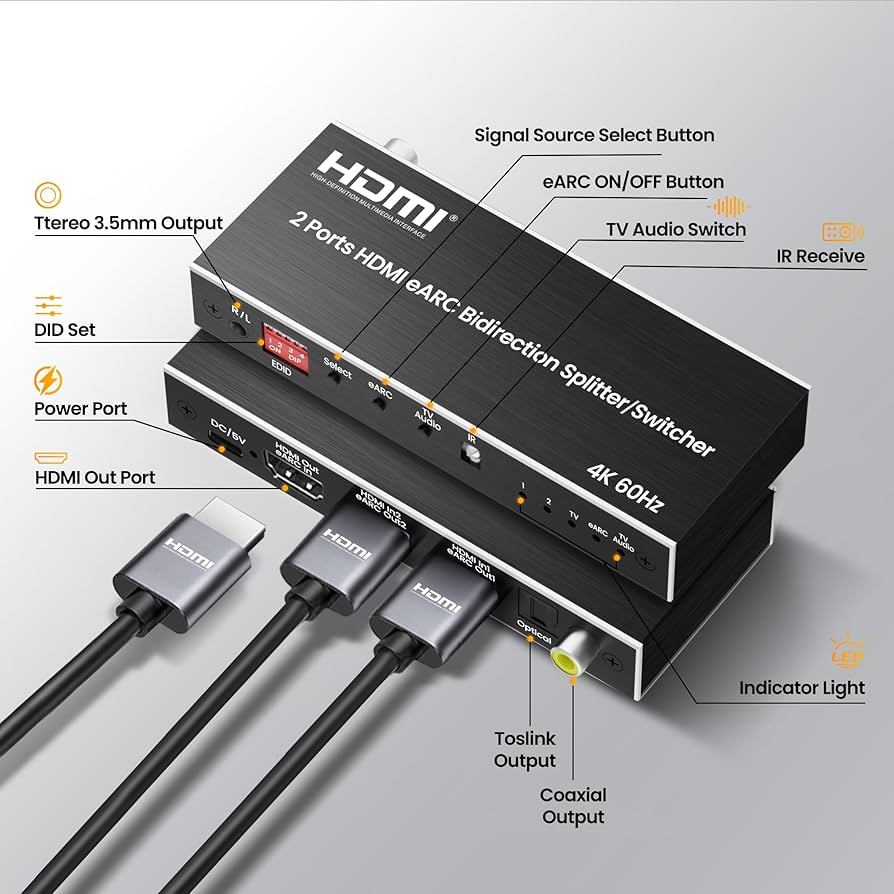 Amazon.com: 4K@60Hz HDMI eARC Splitter 1 in 2 Out, avedio links