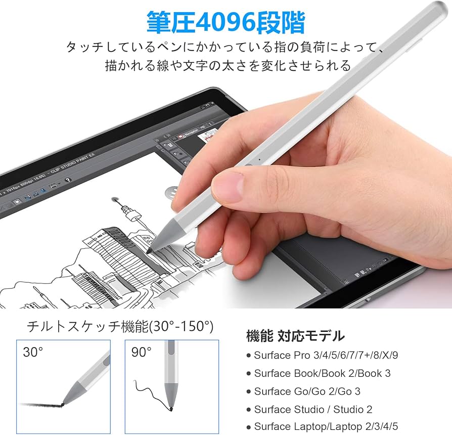 Amazon | Surface用タッチペン 4096段階筆圧 パームリジェクション機能