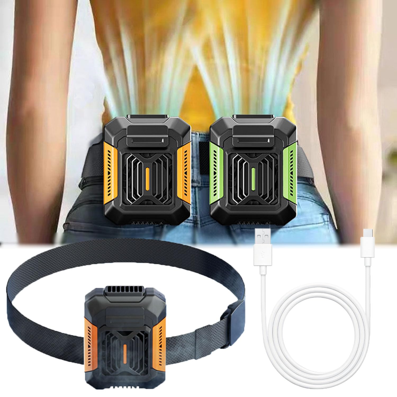 Amazon | 腰掛けファン携帯扇風機 腰掛け扇風機 首掛け 手持ち 卓上 3