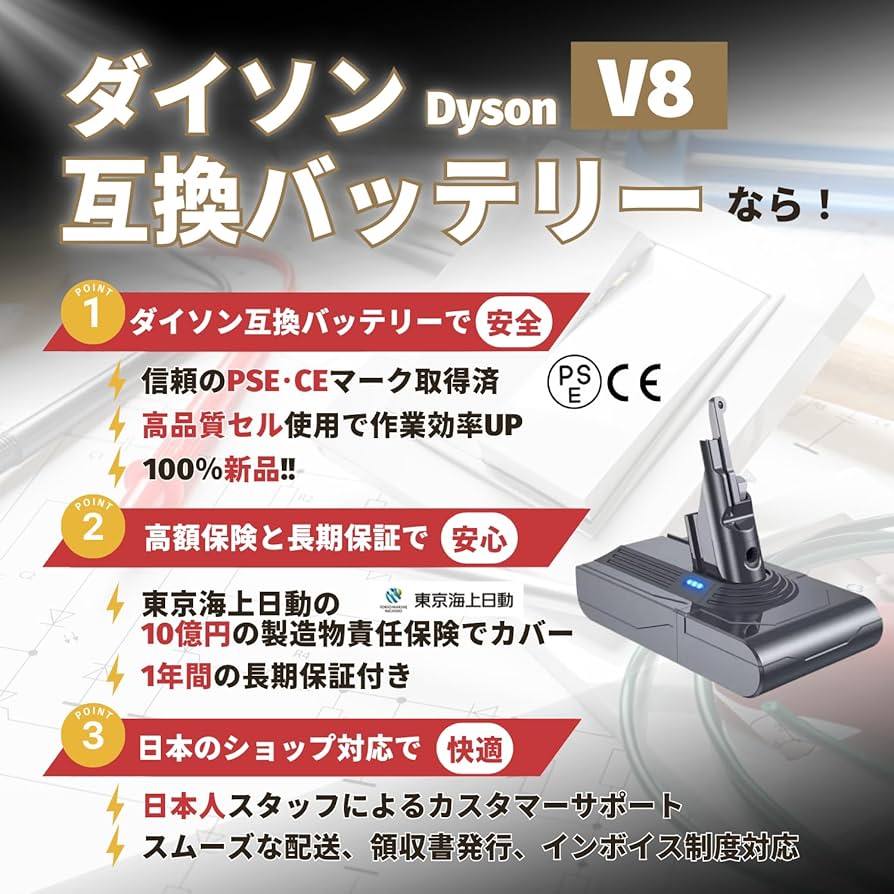 Amazon.co.jp: ダイソン互換 V8 SV10 バッテリー 掃除機 交換用