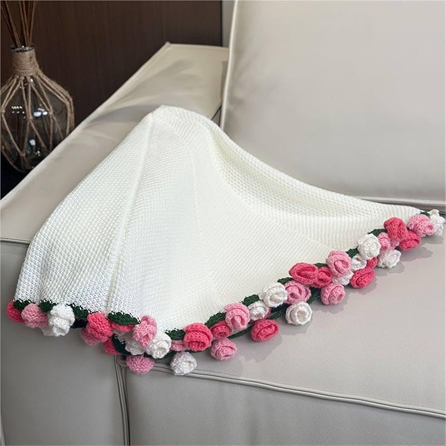 Amazon｜ピンクの花束ブランケット、手作りかぎ針編みの花ブランケット