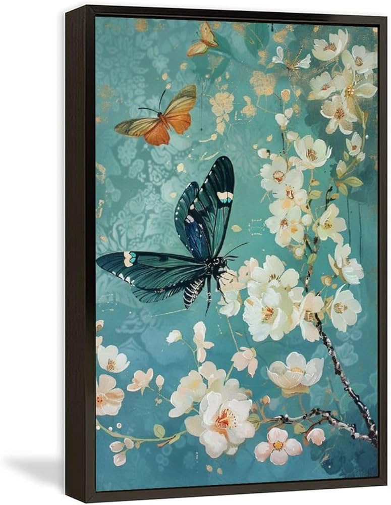 Amazon.co.jp: 絵画 蝶と花のアートペインティングインテリア 絵画