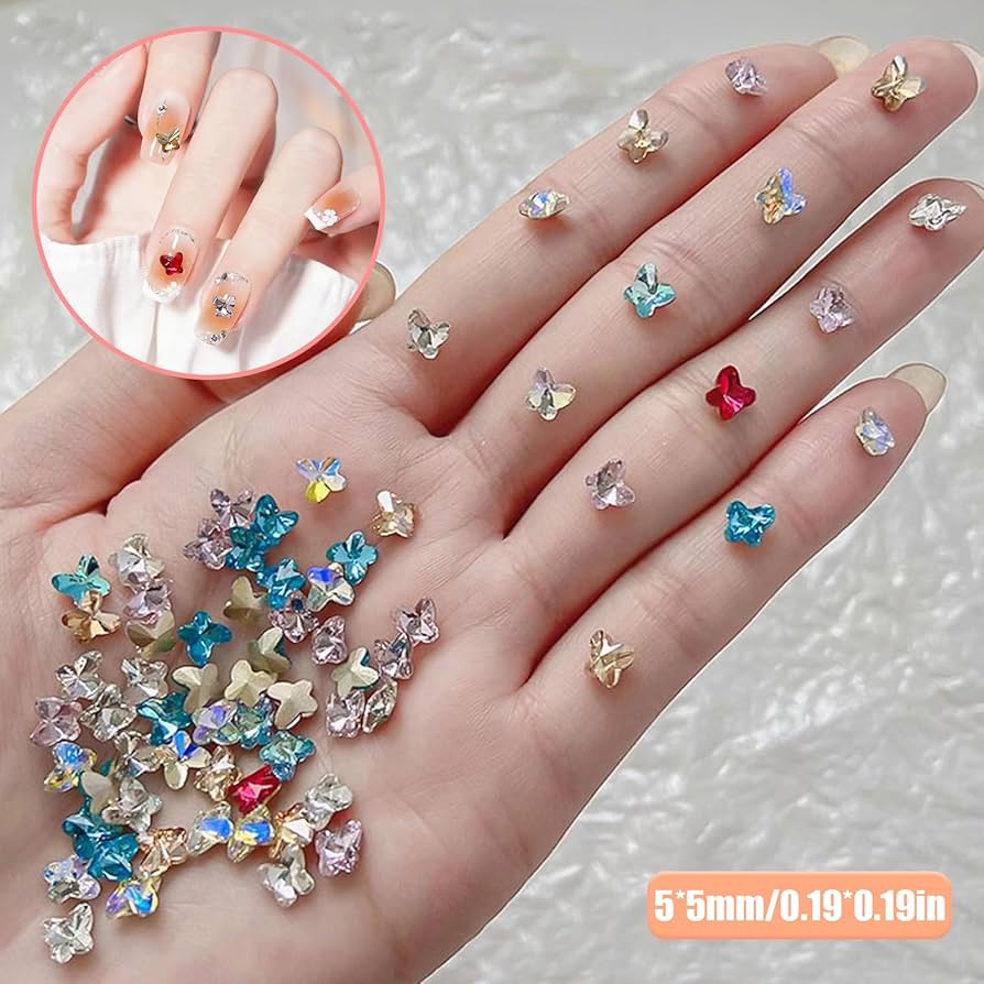 Amazon.co.jp: ネイルパーツ 蝶々 50個セット 3D 立体 ガラス オーロラ