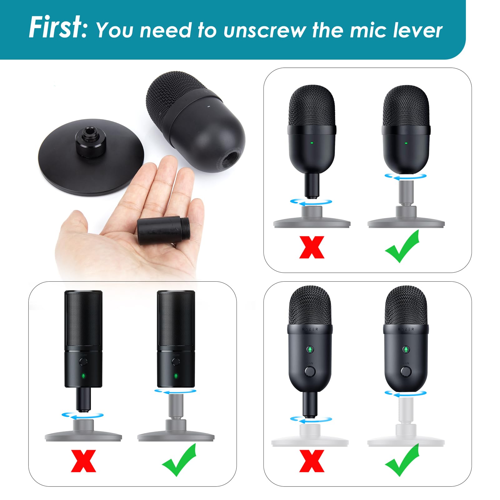 Mic Boom Arm for Razer Seiren V2 X Microphone - Adjustable Mic Arm