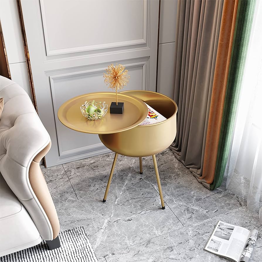 Amazon｜サイドテーブル、ラウンドコーヒーテーブル、収納スペース付き