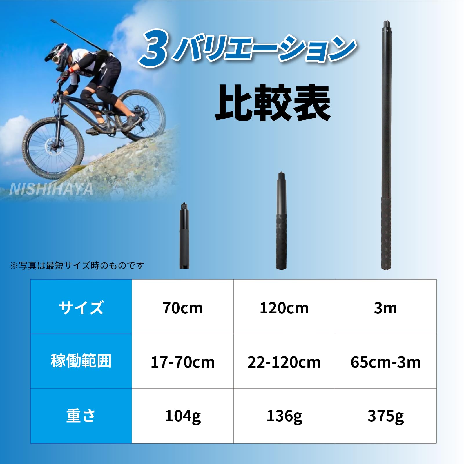 Amazon | にしはや insta360 自撮り棒 調節可能な インスタ360 自撮り