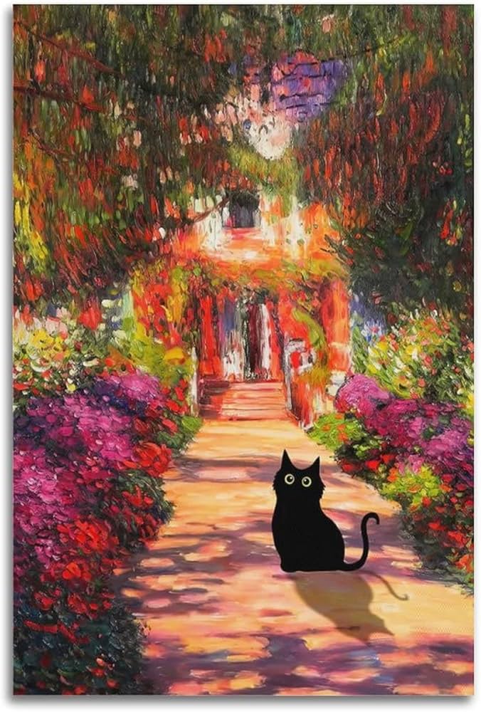 Amazon.co.jp: WEERSHUN クロード・モネ ガーデン油彩画 キャンバス 黒