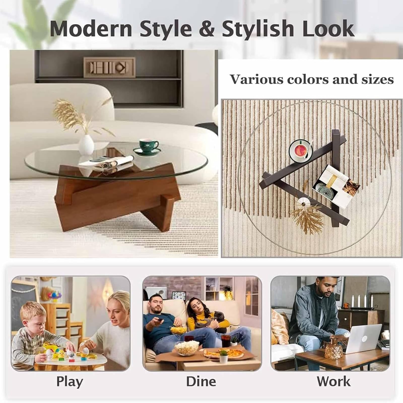 Amazon｜ラウンドコーヒーテーブル、リビングルーム用ガラスコーヒー