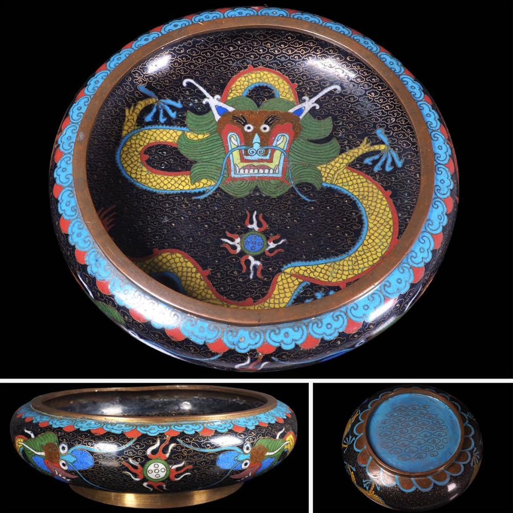 Amazon.co.jp: 中国美術 景泰藍 銅胎琺瑯彩金龍紋筆洗 清朝期 双龍戯珠