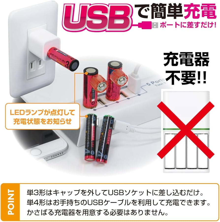 Amazon | 【1000回使えて経済的】 電池 リチウムイオン 充電池 充電器