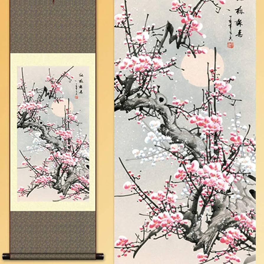 Amazon｜DBXOKKFCC 中国の水墨画スクロールスタイル梅の花水彩画書道