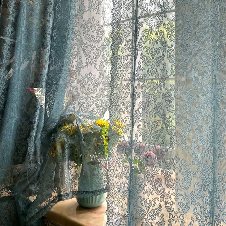 Amazon｜アンティーク風レースカーテン アメリカンカントリー花柄刺繍