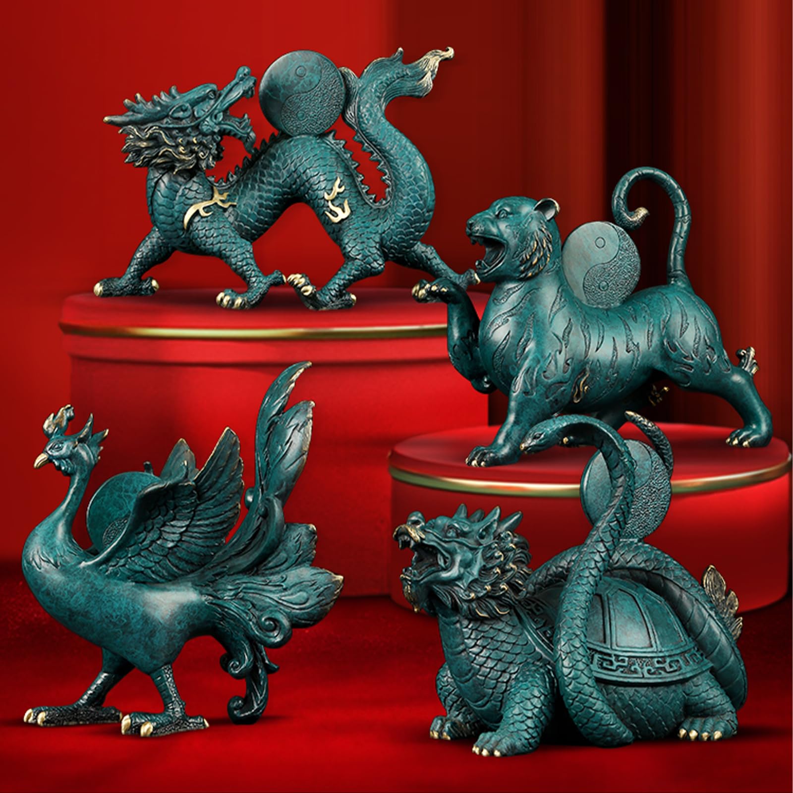 Amazon.co.jp: OBOROZUKI 風水アイテム 四神 青龍 白虎 朱雀 玄武 置物