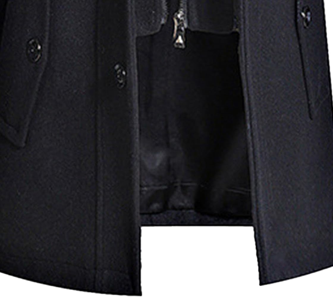 JEKE-DG Men's Winter Warm Wool Coats Slim Fit Single Breasted