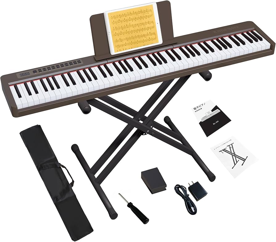 Amazon | KIMFBAY 電子ピアノ 88鍵盤スタンド付き 軽量 ポータブル
