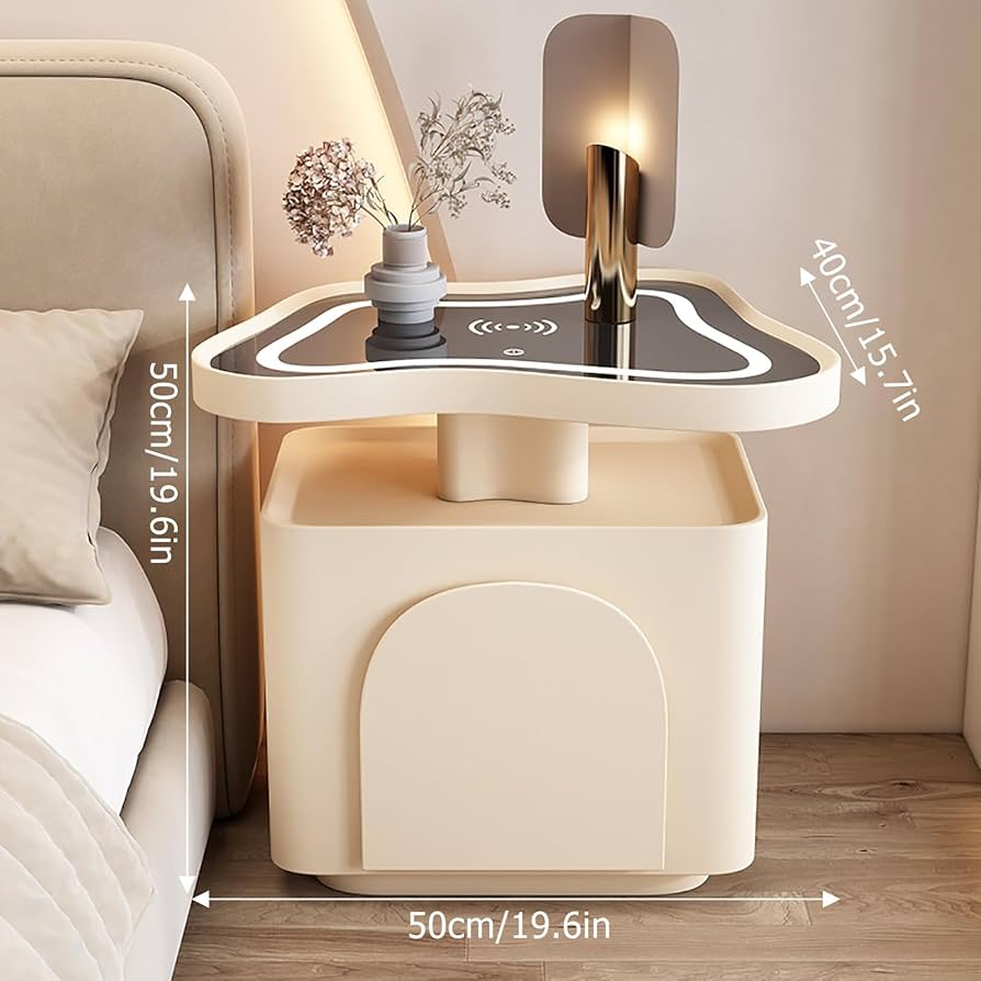 Amazon｜3色のLEDライト付きスマートベッドサイドテーブル 充電