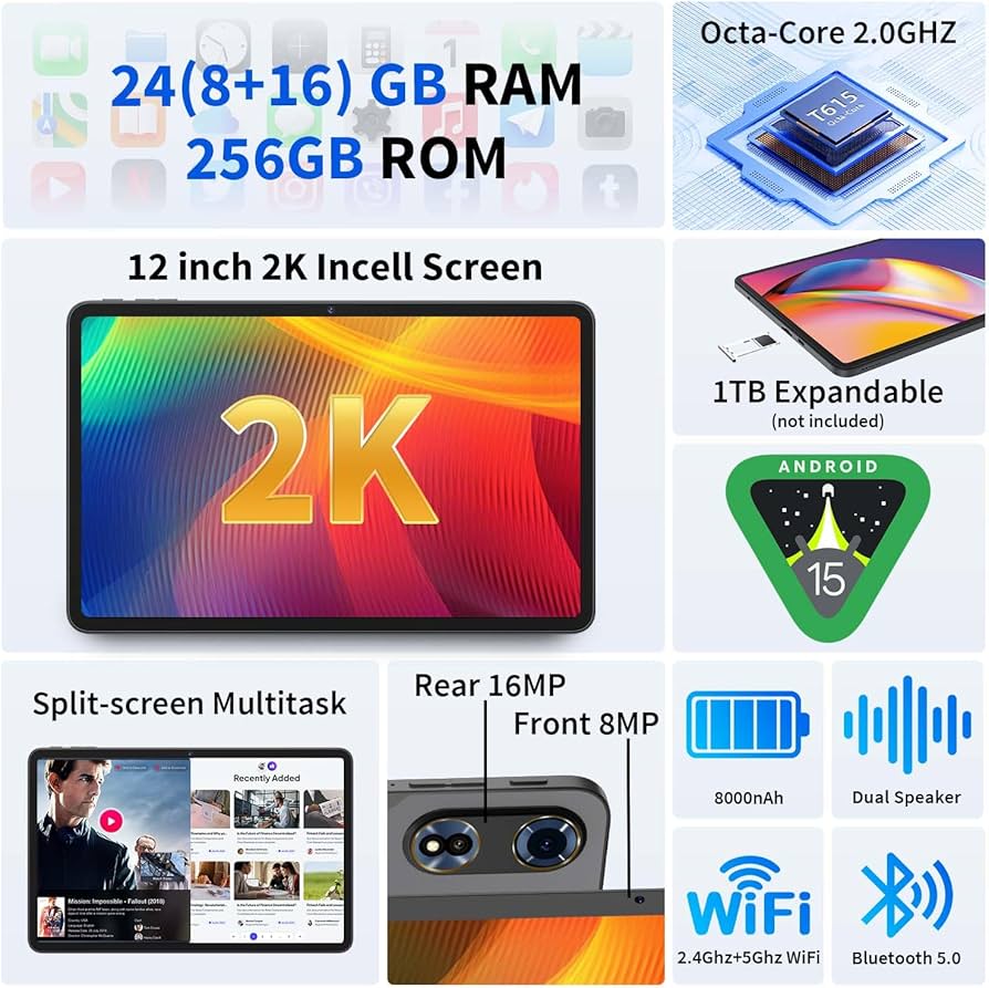 Amazon.com : 12 Inch Tablet Android 15 Tablets, 2026 Upgraded