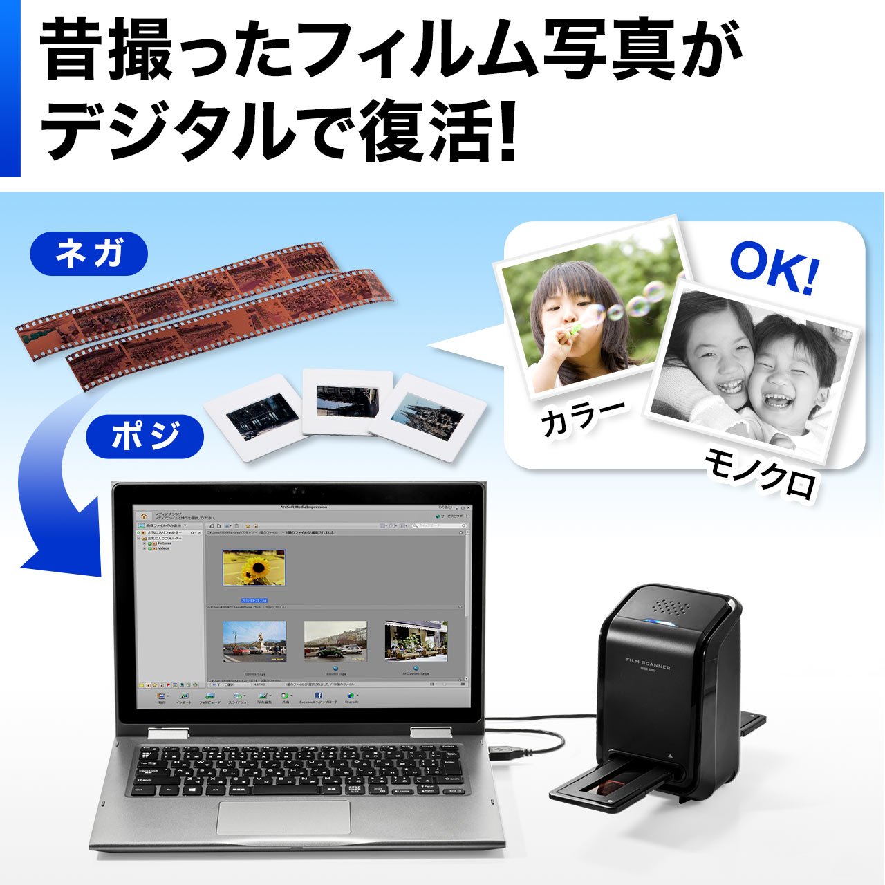 Amazon.co.jp：サンワダイレクト フィルムスキャナー ネガスキャナー