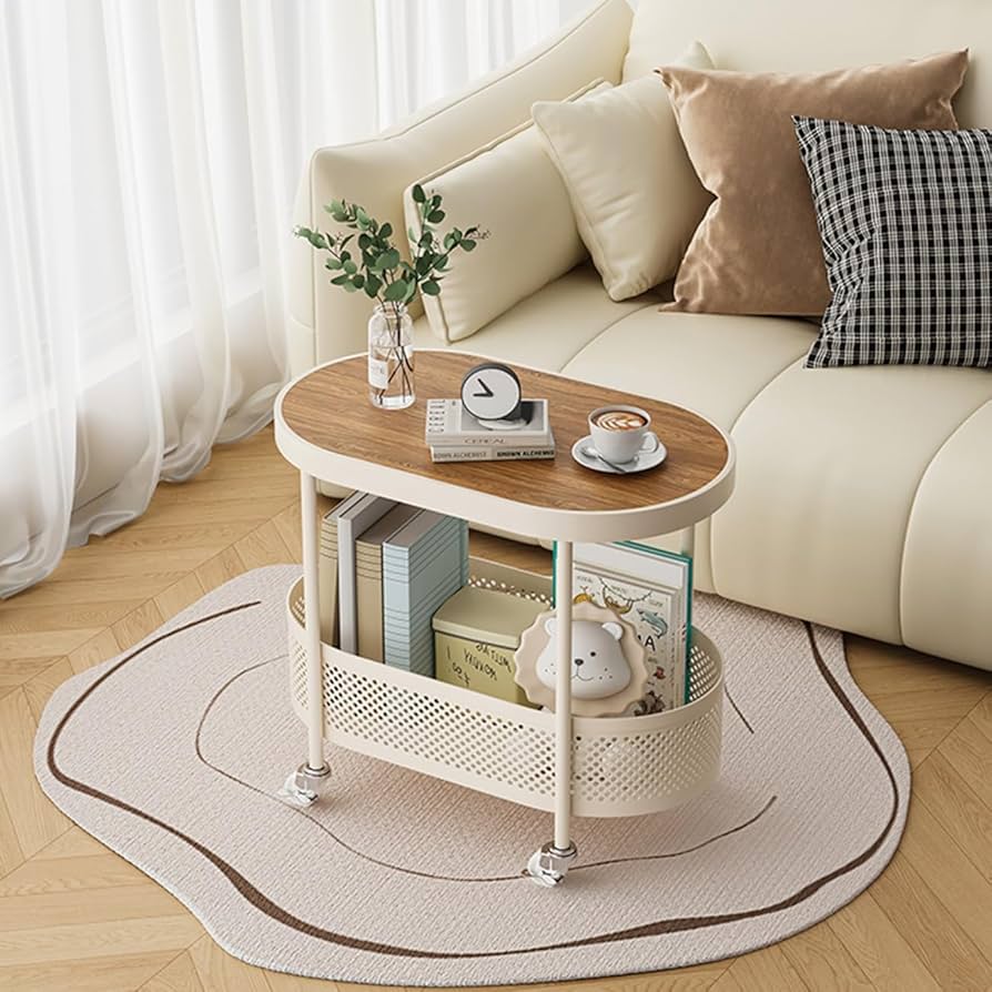 Amazon.co.jp: 昇降式ローテーブル 収納棚付きサイドテーブル