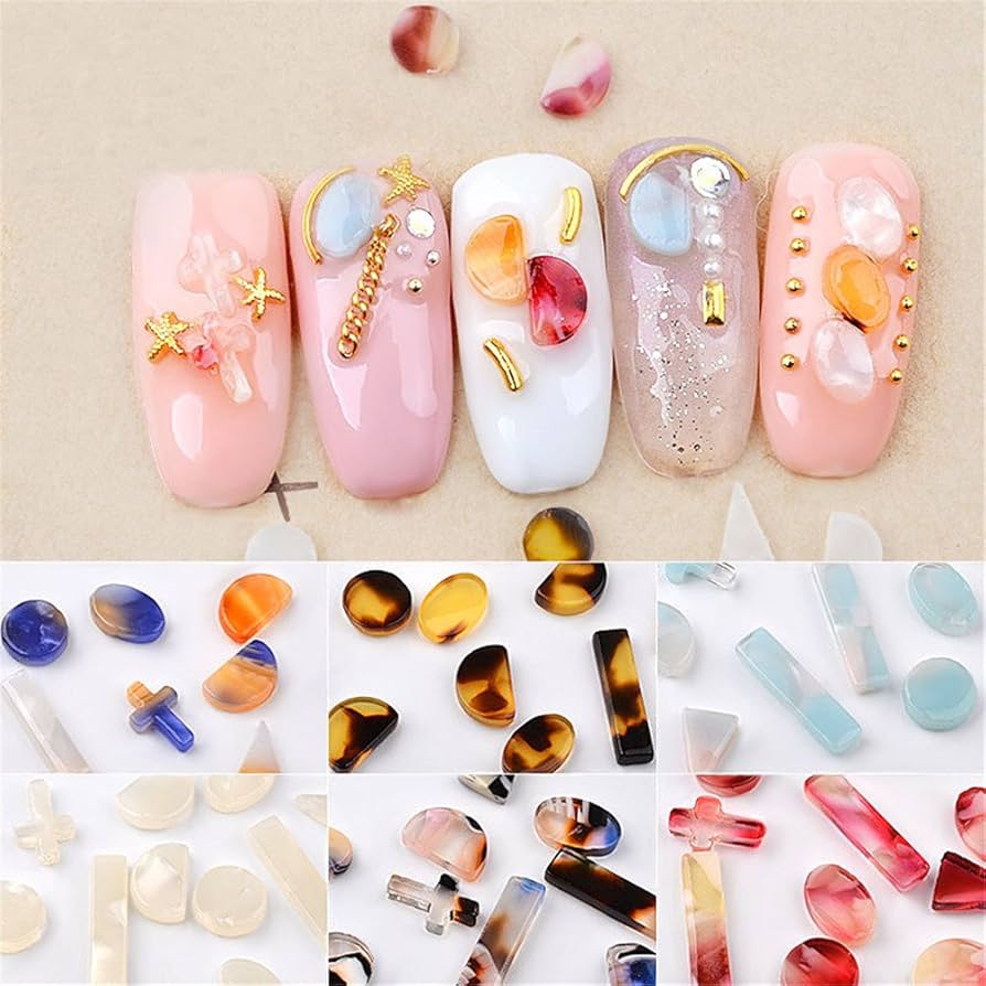 Amazon | 6色 カラフル 貝殻石パーツ 円 十字架楕円 ネイル レジン