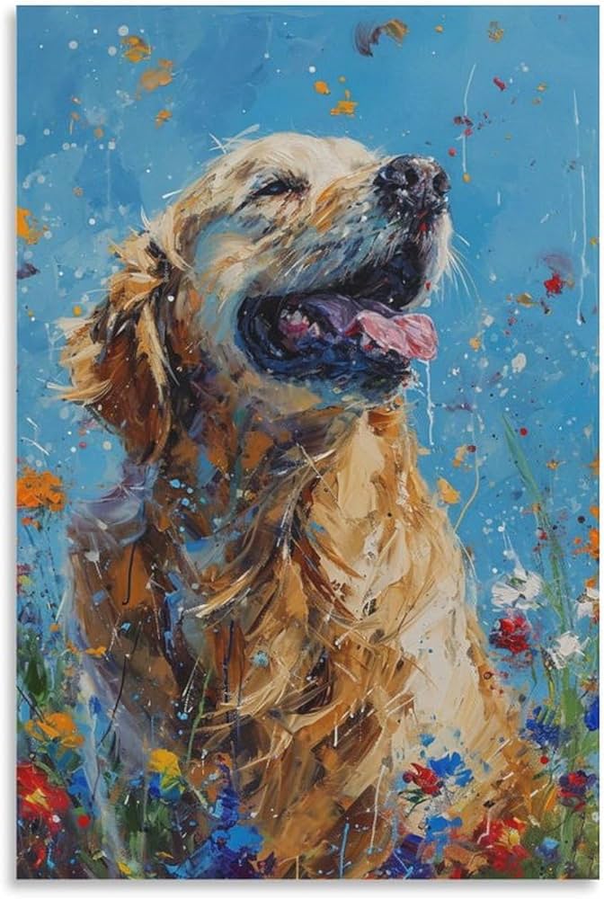 Amazon.co.jp: 絵画 油絵のカラフルなラブラドールインテリア 絵画