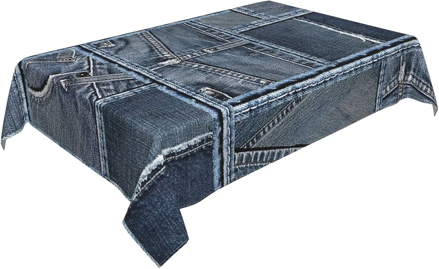 Amazon｜ブルーデニムパッチワークパターンテーブルクロス、長方形