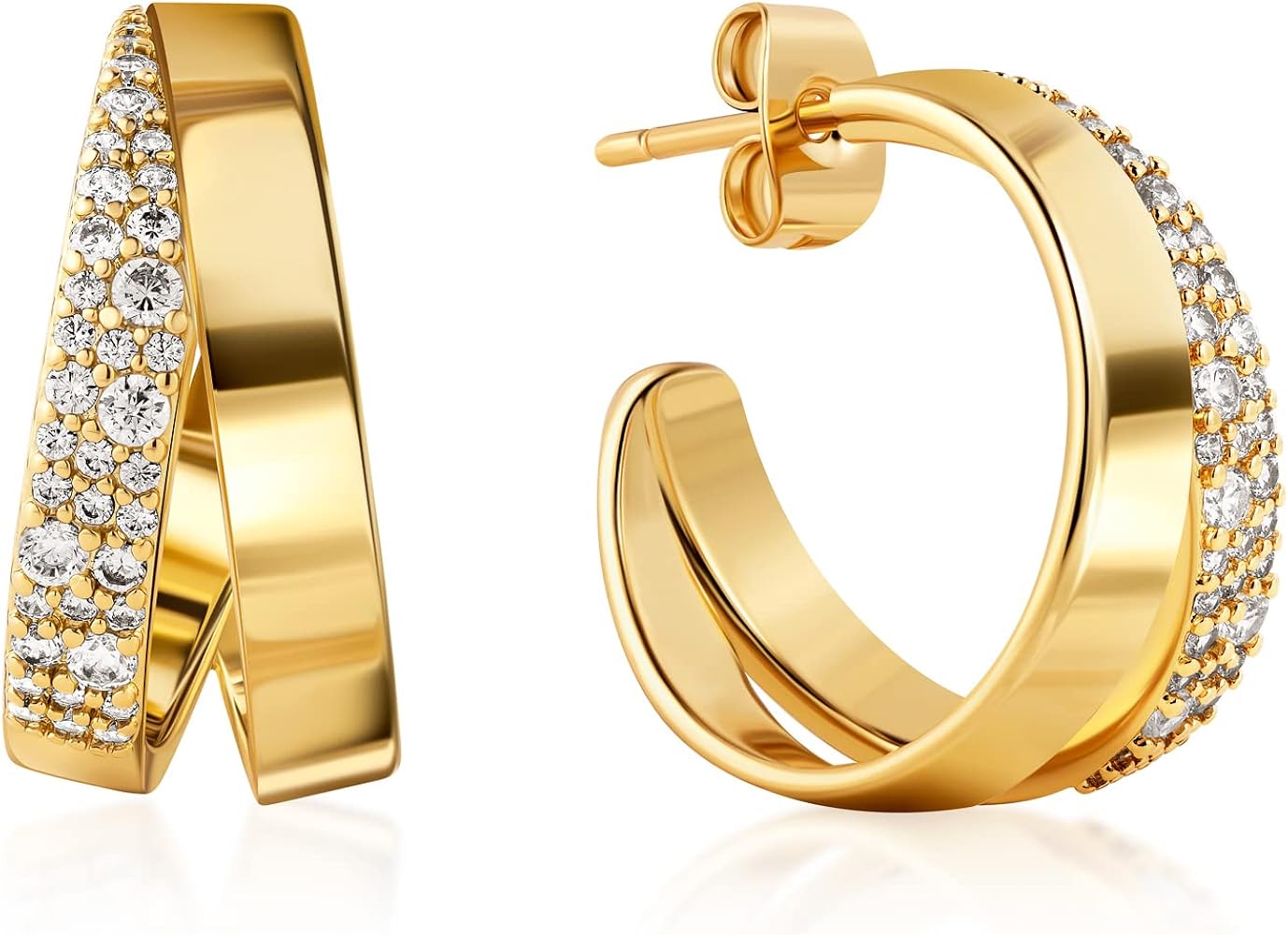 Amazon.com: Barzel 18K Gold Plated Half Hoop Cubic Zirconia