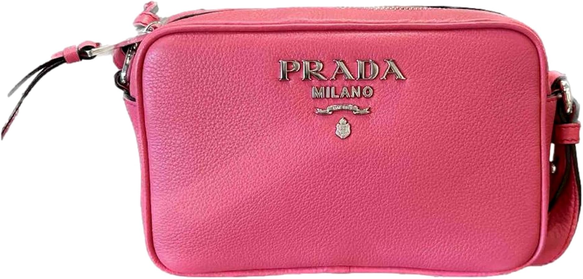 Prada Vitello Phenix Pink Leather Silver Logo Small Camera
