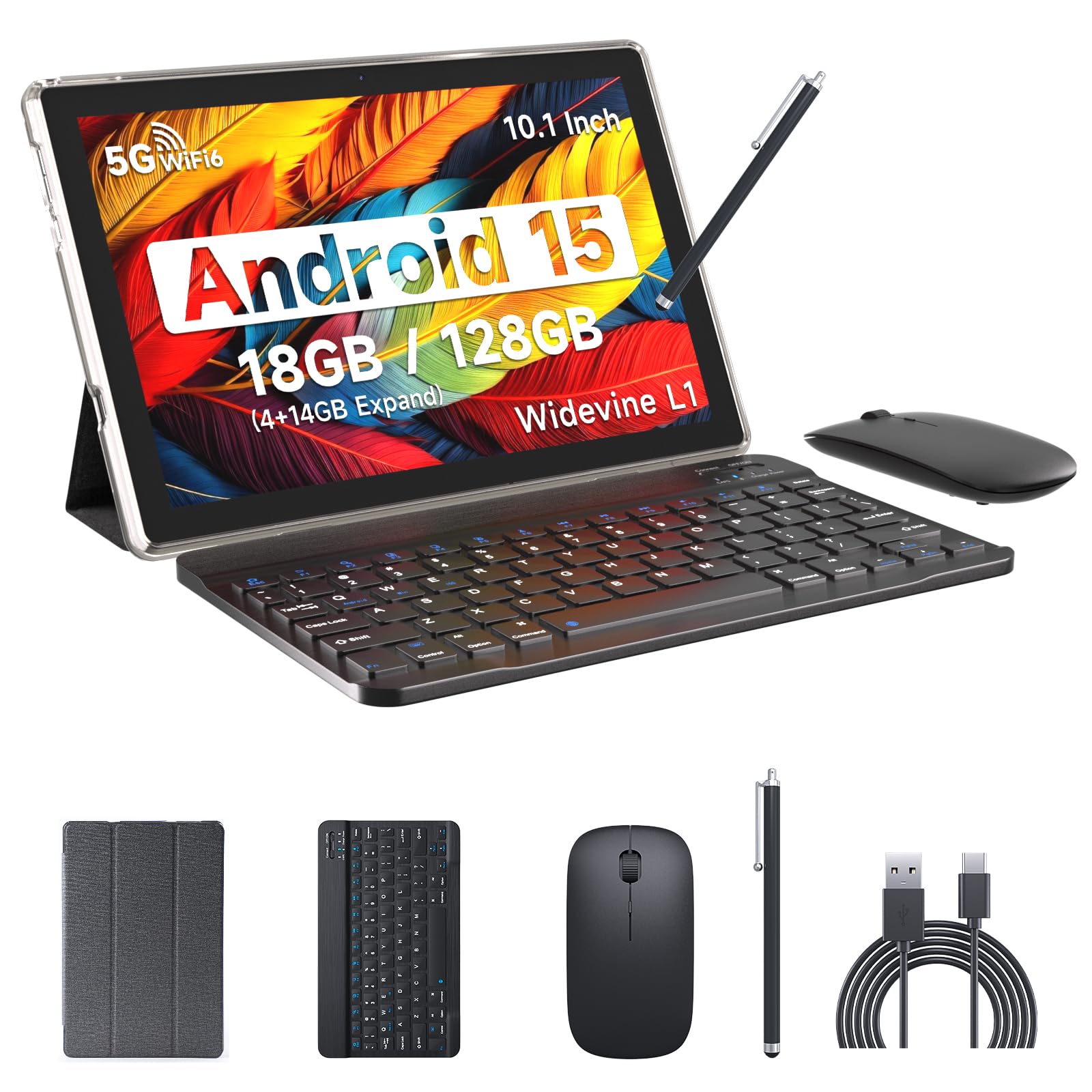 Android 13 Tablet with Keyboard 8GB RAM+128GB ROM/1TB Expandable
