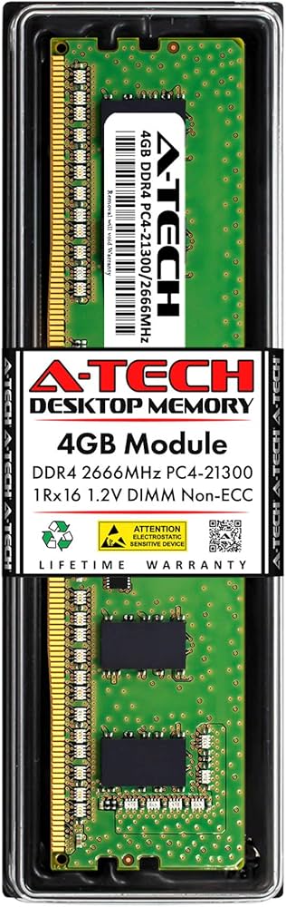 A-Tech 4GB DDR4 2666MHz DIMM PC4-21300 UDIMM Non-ECC 1Rx16 1.2V