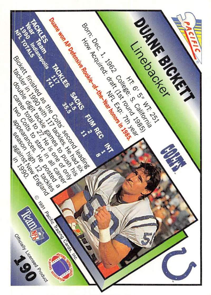 Amazon.com: 1991 Pacific Football #190 Duane Bickett Indianapolis