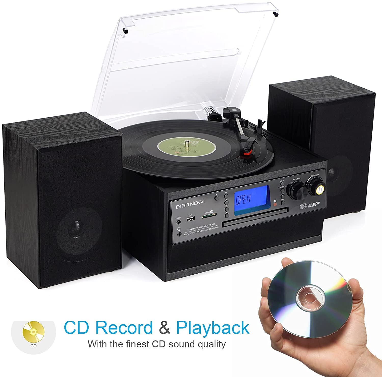 Amazon.com: DIGITNOW Bluetooth Record Player Turntable with Stereo