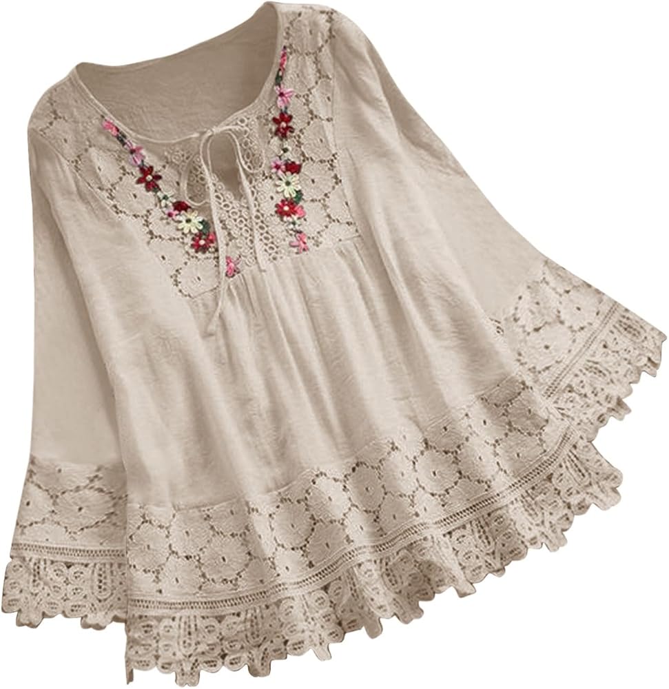 eaphi Eaphi cotton lace patchwork blouse cotton lace patchwork pants