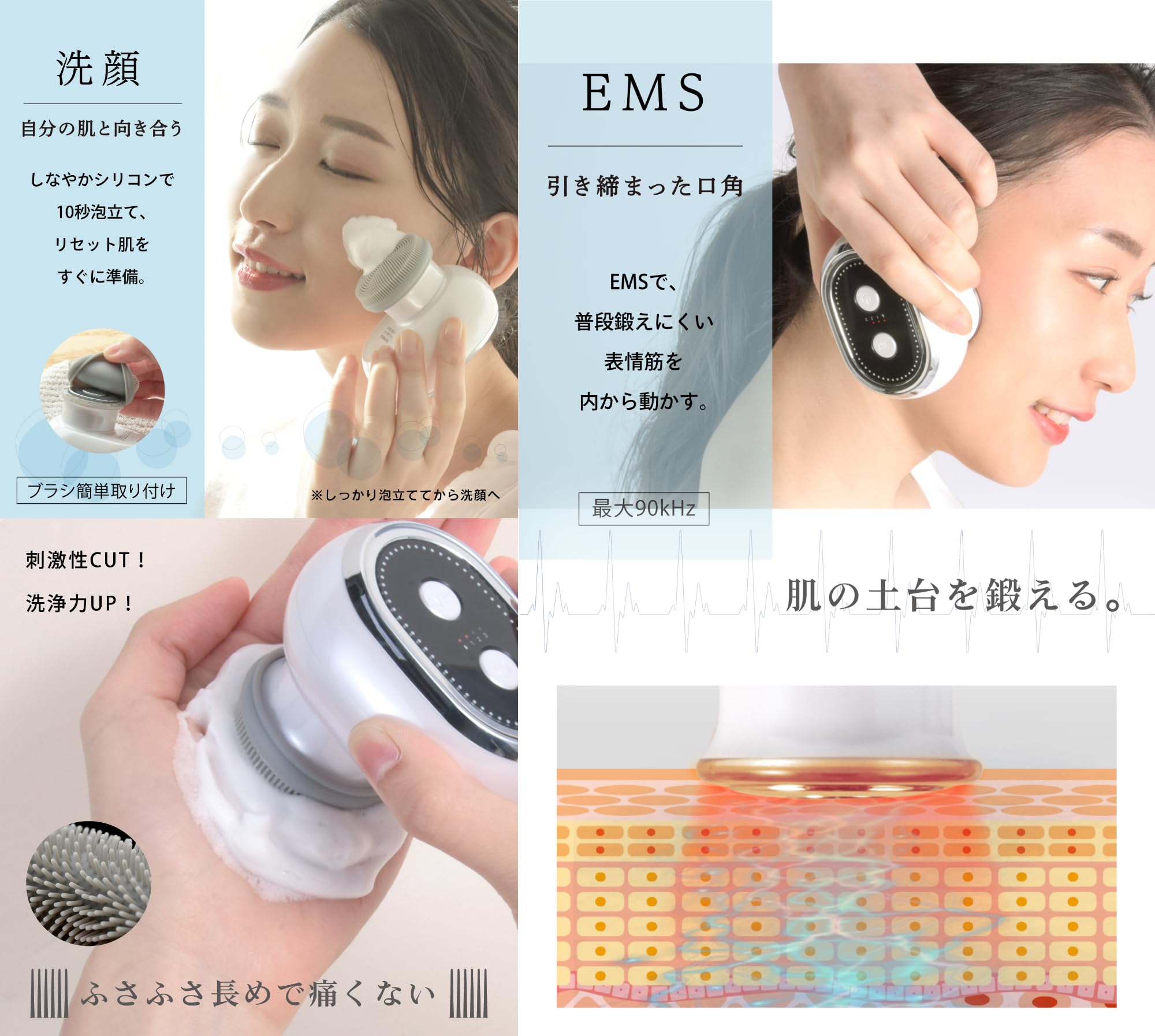 Amazon.co.jp: 美顔器 洗顔ブラシ ボディケア EMS RF 赤LED 高速