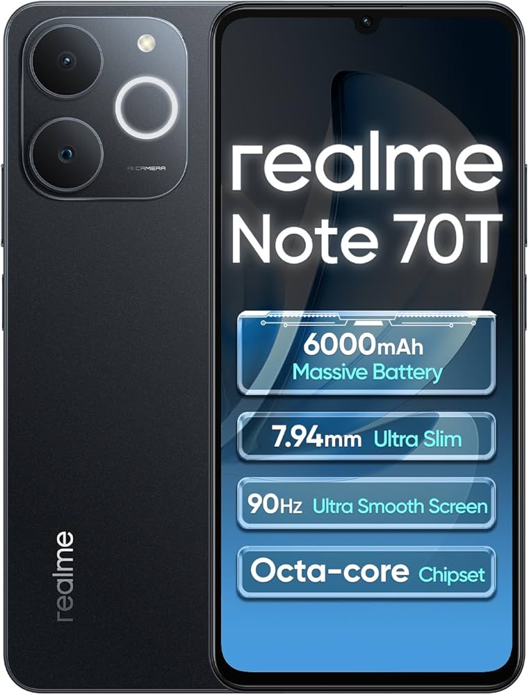 realme Note 70T 4G Smartphone 4+128GB, 6.75 pollici Schermo, Nero
